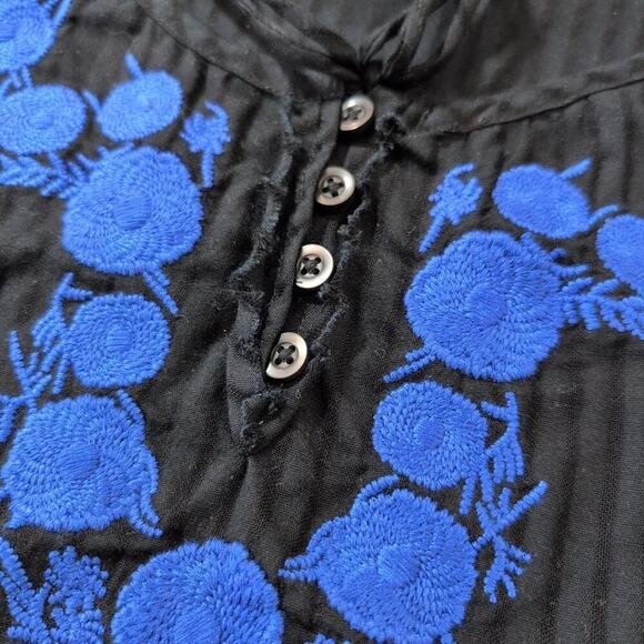 Free People black embroidered cotton tunic top/mini dress, size 10 - Picture 3 of 7